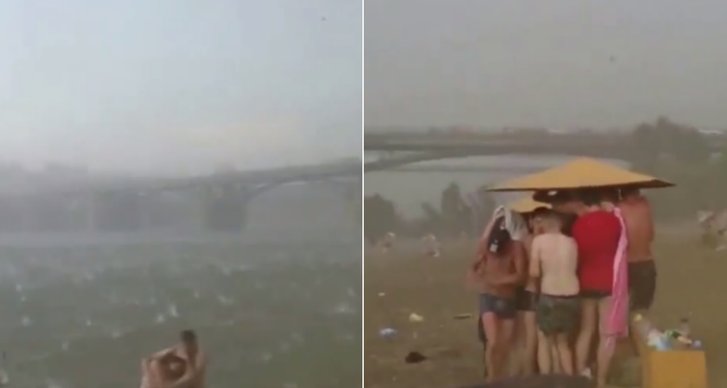 Hagelstorm, Strand, Sommar, Klipp, Ryssland